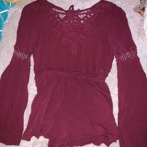 Maroon Romper with Flair Sleeves